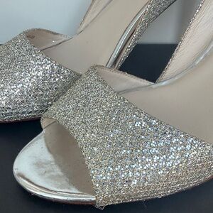 Cole Haan Antonia Glittering Gold/Silver Peep-Toe Holiday Heels